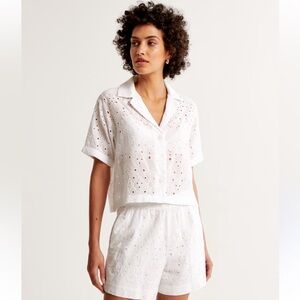 Abercrombie and fitch white eyelet collared blouse shirt